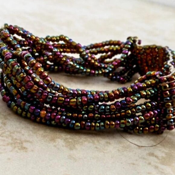 Rainbow Seed Bead Stretch Cuff Bracelet Boho Vintage - Picture 5 of 5